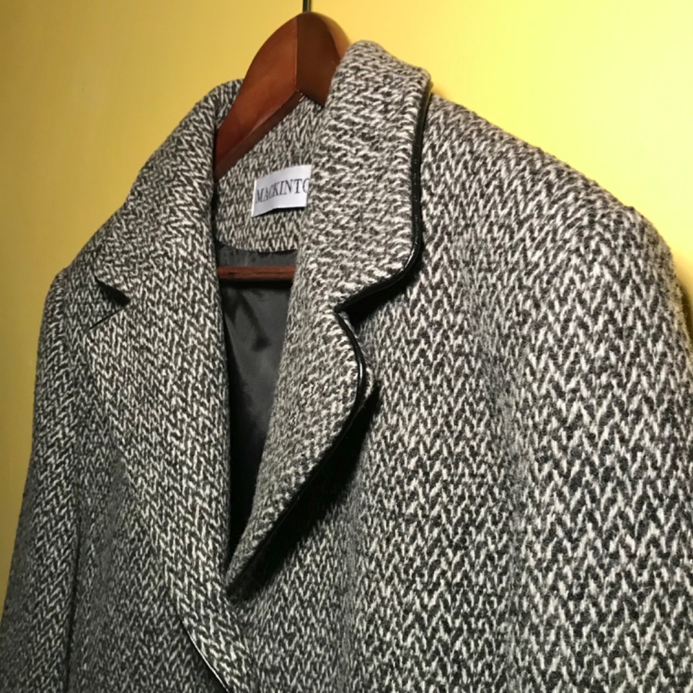 Mackintosh Vintage Wool Tweed Coat EcoChic Overcoat Gray Black Women’s Size 12 - Picture 6 of 16